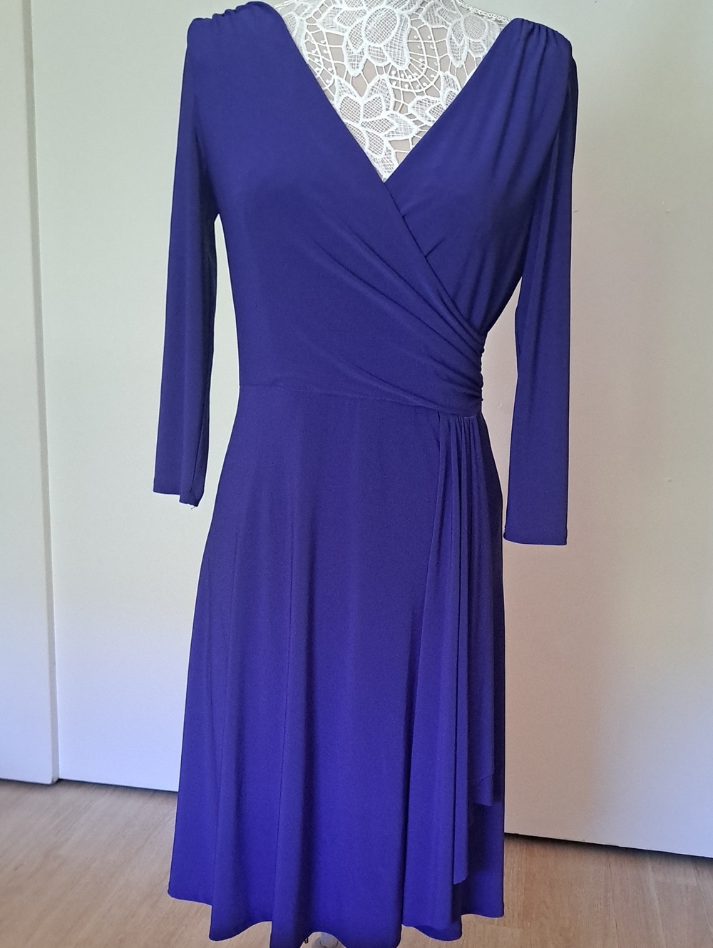 Lauren Ralph Lauren Deep Purple Wrap-Front Long Sleeve Dress